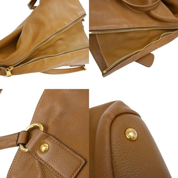 PRADA Logo Side Zip Shoulder Hand Tote Bag Leather Brown GHW - Picture 8 of 14